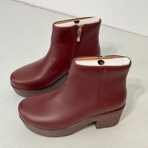 FITFLOP NWB Sz 9 Oxblood Leather Comfort Footbed Platform Pilar Ankle Boots